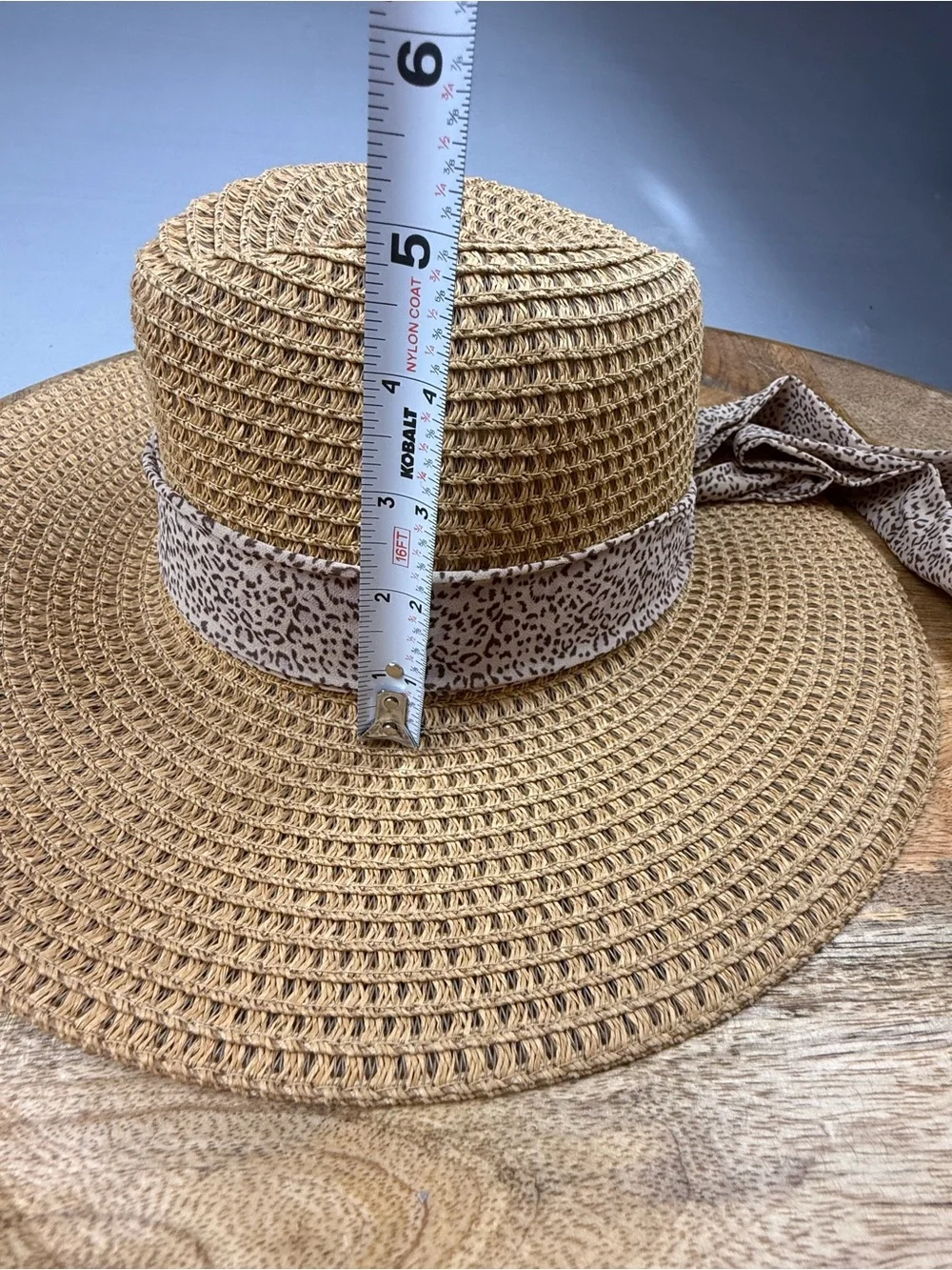 Hatpoint Wide Brim Straw Sun Hat Leopard Tie Boho Beach Resort Chic